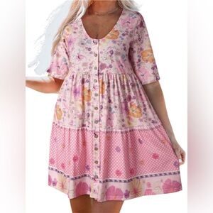 Floral Mixed Print Button-Down Dress